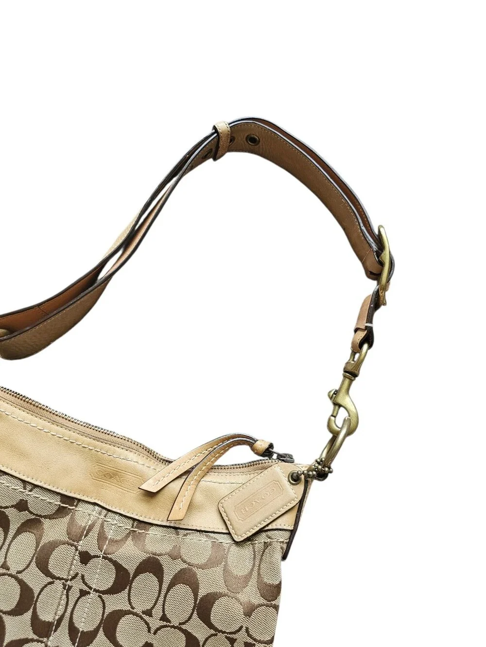 Y2k Coach Signature 10402 Crossbody Purse Shoulder Bag with Leather Trim Brown
